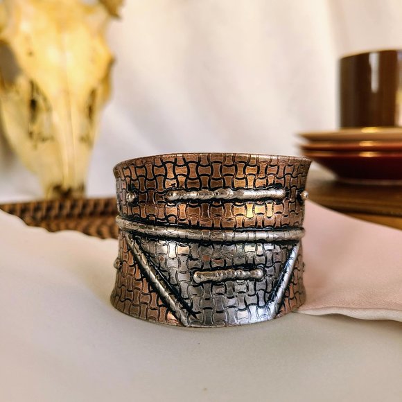 Copper and Silver Antiqued Cuff - Picture 1 of 2